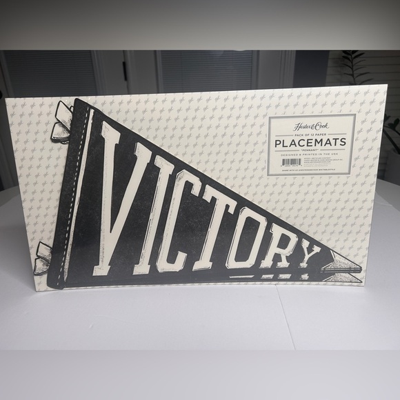 Hester & Cook Black and White Victory Paper Placemats, Set of 12, 18”x10” - Picture 2 of 5